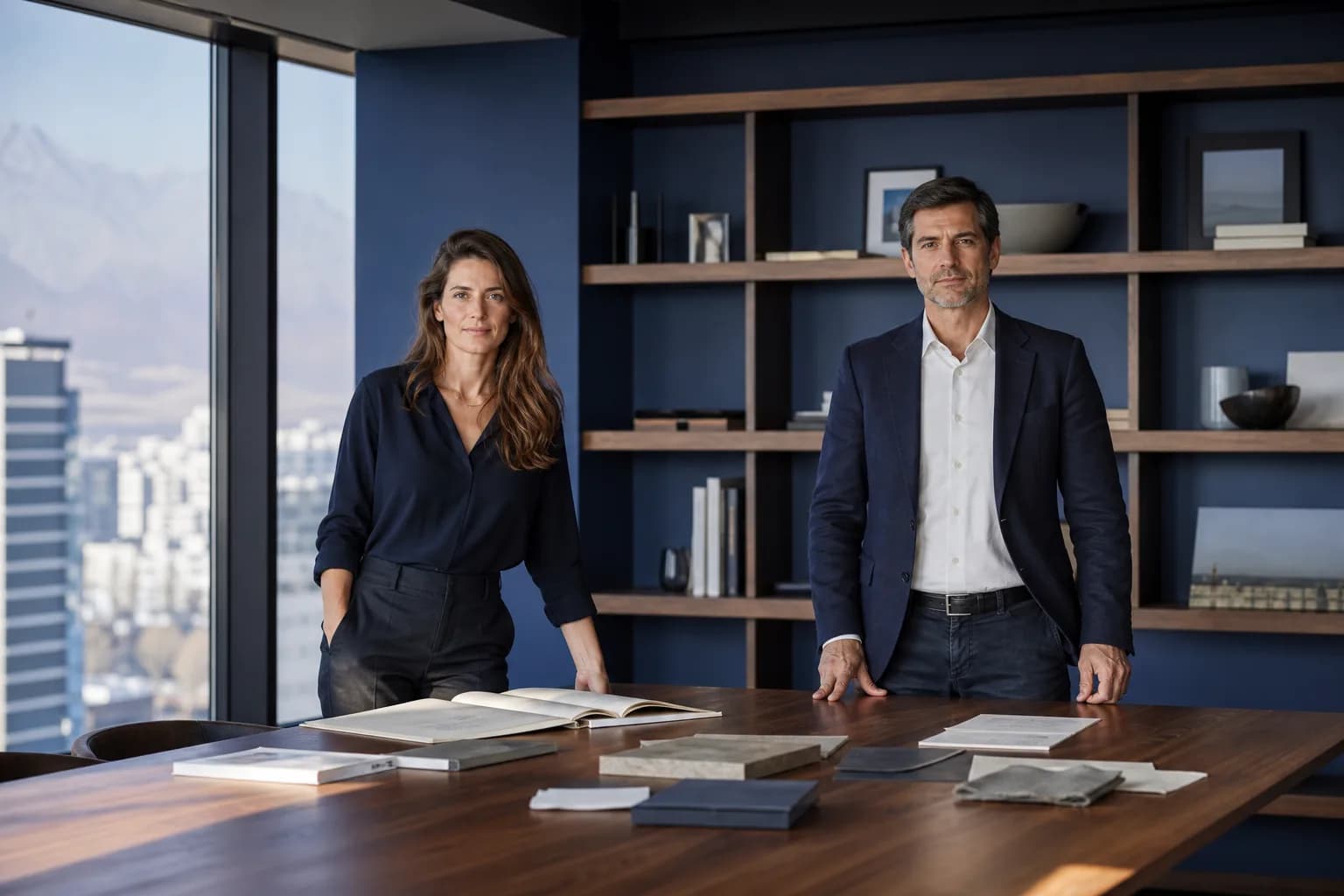 Paula Contreras y Nicolás Muñoz en la sala de estrategia de Estudio Norte.